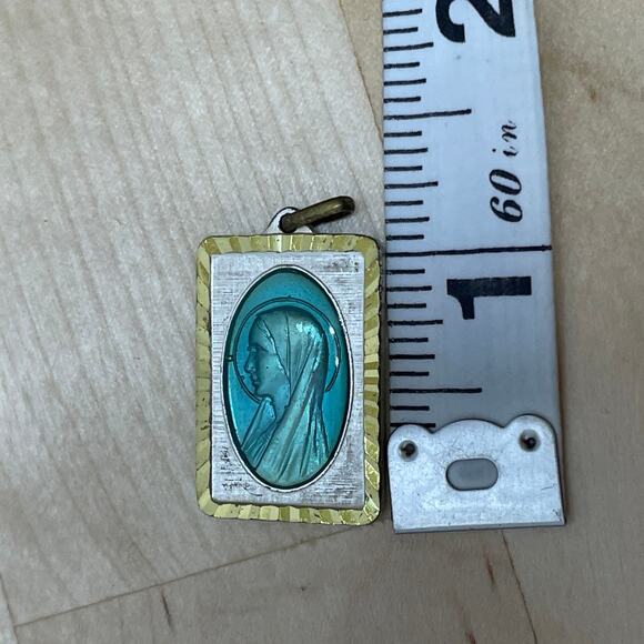 Vintage Lot of 2 Stamped Roma Lady of Lourdes Virgin Mary Blue Necklace Pendants - Picture 5 of 5